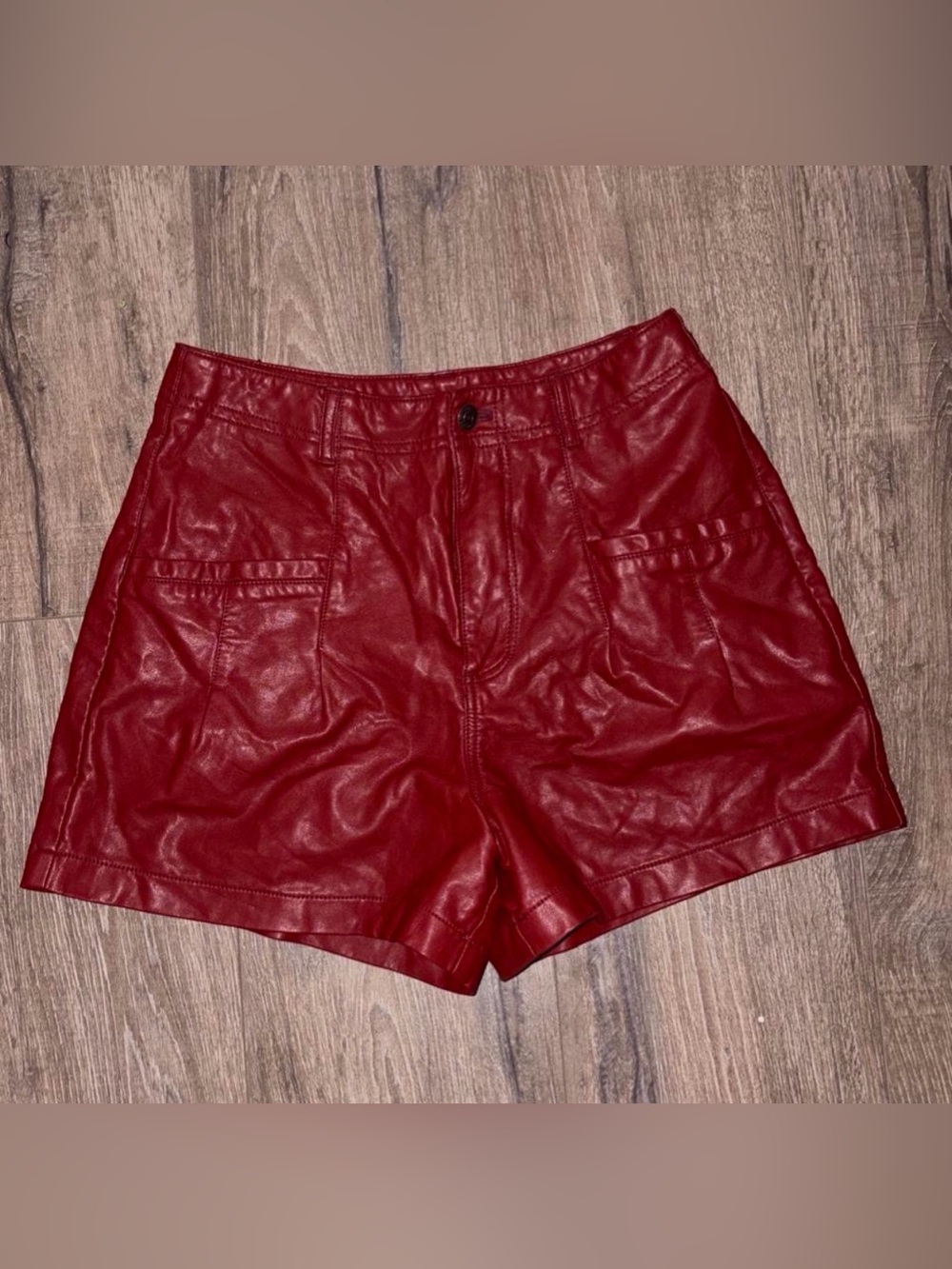 Free People Red Leather Vertical Seam Women’s Leather Shorts Size 4